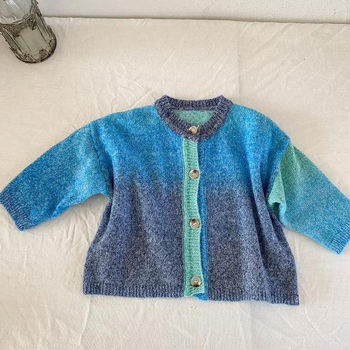 Children's sweater knitted cardigan spring and autumn color gradient baby wool coat